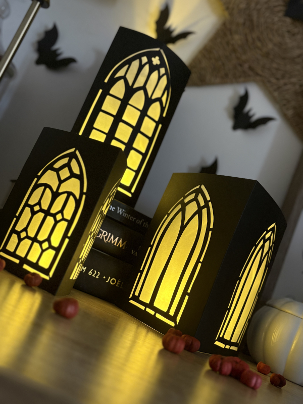 gothic lanterns made from black card and vellum